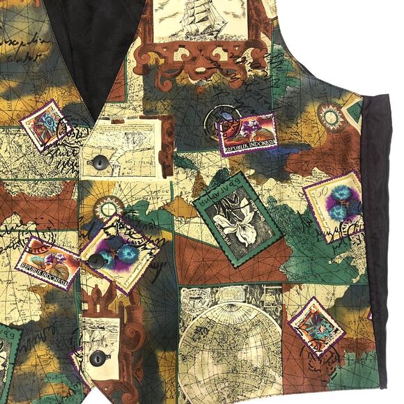 Attitudes Patchwork World Traveler Vest Brown Multi-Color Size XL - Picture 3 of 5